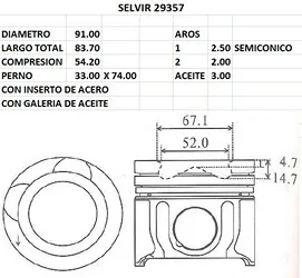 PISTONES 91mm KIA K2500 BONGO STD