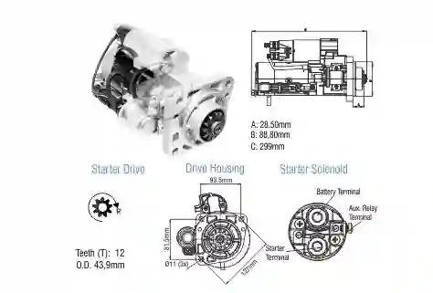 Motor de arranque de 12 dientes para Volkswagen con motor MAN 24V