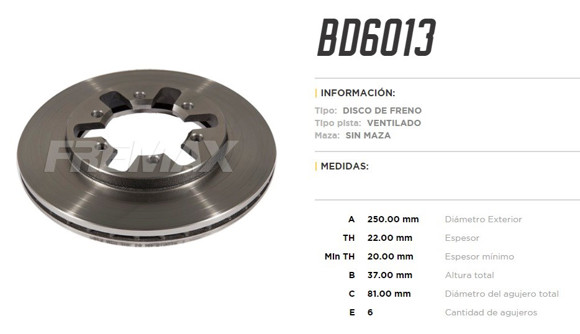 DISCO DE FRENO NISSAN 720/D21 4X4 1986- 250MM