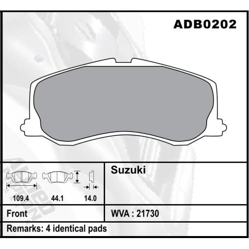 JGO. PASTILLAS FRENO SUZUKI SWIFT 90...95 109X44X14MM (21730)