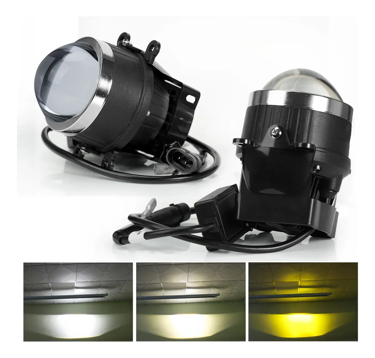 Kit Faros Proyector LED Auxiliares 3″ Universales – 3 Colores, 7.000 Lúmenes, IP67 (Par)