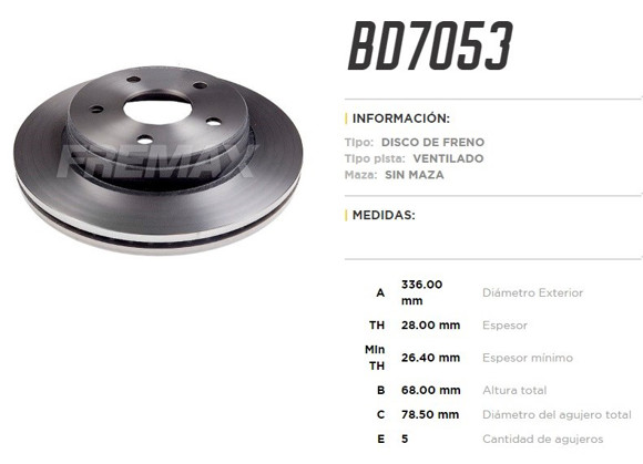 DISCO FRNO. DEL VENT. DODGE RAM 1500 2.5TDI 95. . . 3.9 91>