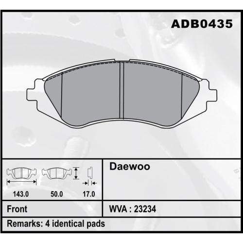 JGO. PASTILLAS FRENO DAEWOO CIELO ESPERO LEGANZA NUBIRA S/ANTIVIBRADOR 143X50X17MM (SYL1162)
