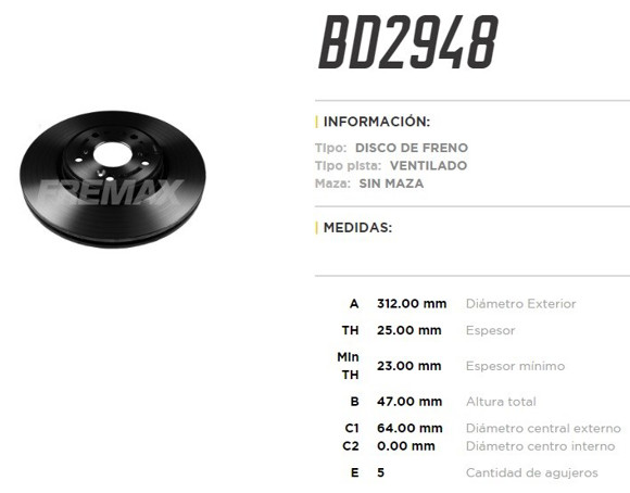DISCO FRENO DEL VENT HONDA CRV/CR-V 1.5 2018. . .