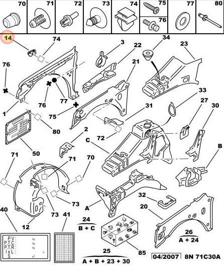 MOLDURA GUARDABARRO DELANTERO DERECHO PEUGEOT 106 MODELO NUEVO [ORIGINAL PSA]