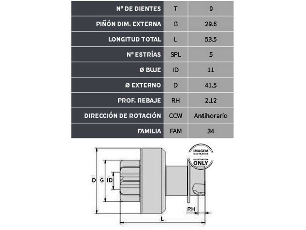 Bendix de arranque para motor Denso de 9 dientes