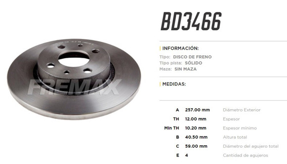 DISCO DE FRENO FIAT UNO 2005/2010 UNO EVO PUNTO/TEMPRA