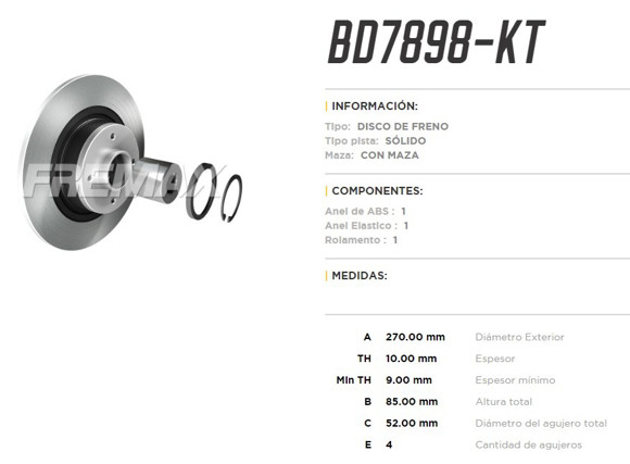DISCO DE FRENO TRASERO RENAULT SCENIC 2.0 16V (KIT)