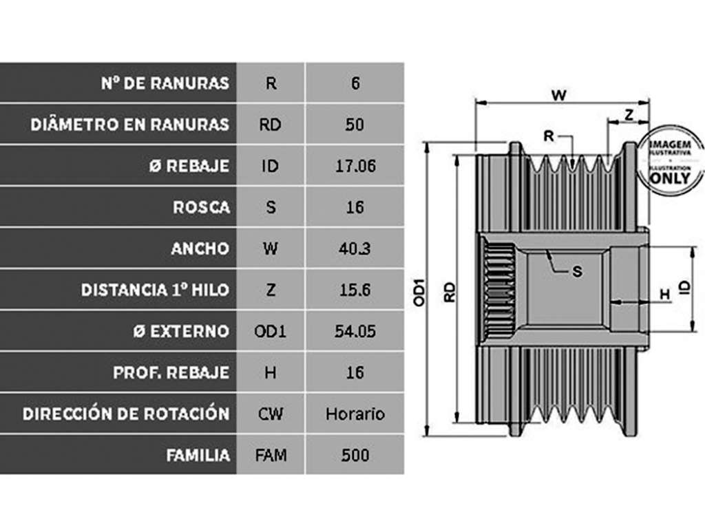 POLEA ALTERNADOR VW GOLF/VENTO LIBRE 6PK