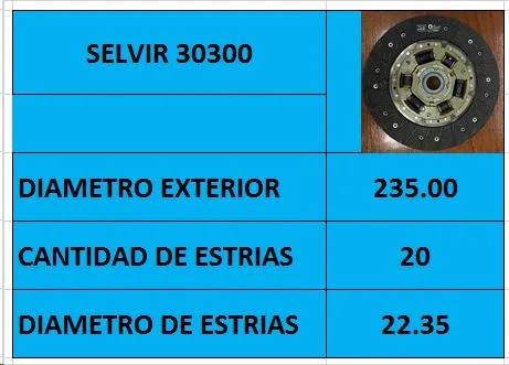Disco de embrague de 235mm con 20 estrías