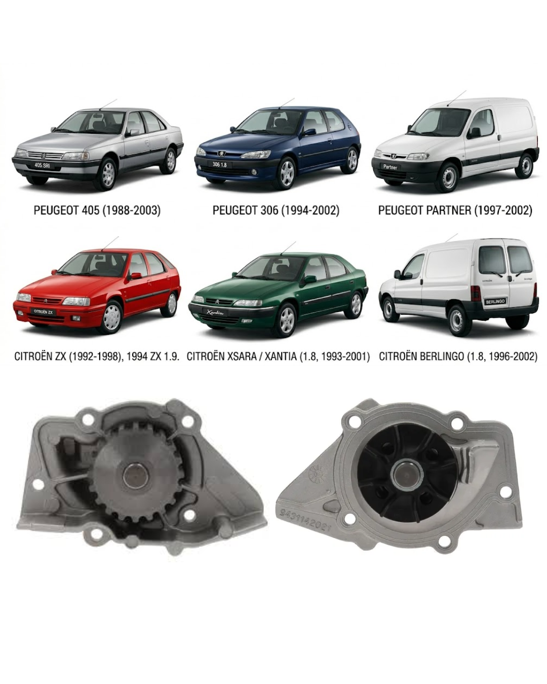 Bomba de Agua VMG – Peugeot 405 / 306 & Citroën ZX / Xsara 1.6 / 1.8 / 1.9 (Modelos 1988 a 2003)
