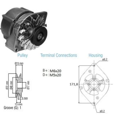 ALTERNADOR CORSA NAFTA 55 AMP POLEA V SIMILAR A 0120488158-191- SIMILAR 9120080500