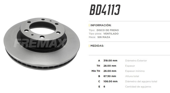 DISCO DE FRENO TOYOTA HILUX SW4 2.5/3.0 TURBO 2005-