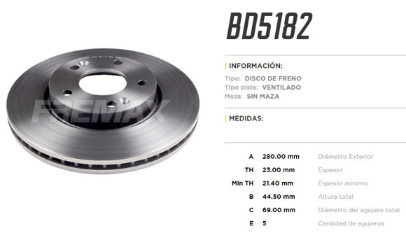 DISCO DE FRENO HYUNDAI ELANTRA 2012/VELOSTER 2011-/I30