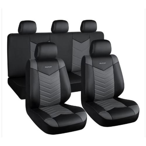 JGO. FUNDAS ASIENTOS CUERO NEGRO C/GRIS