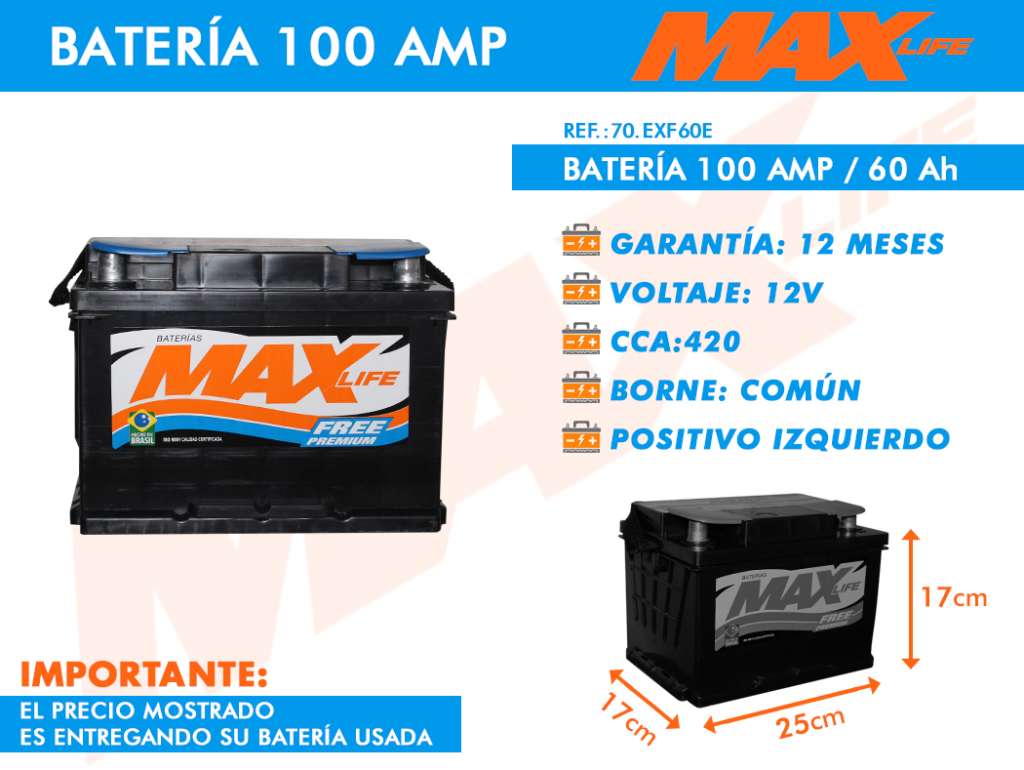 BATERIA MAX 60/100 25X17X17 IZQ