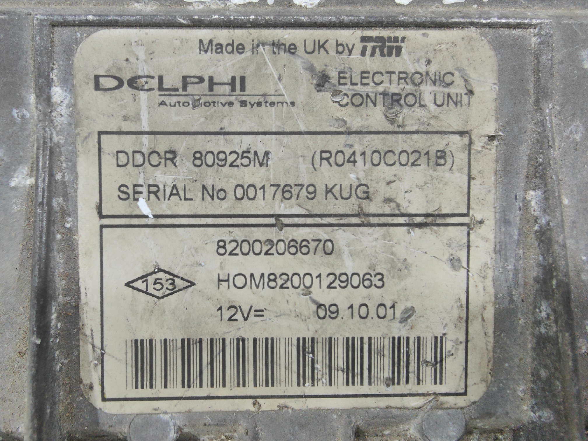ECU de motor Renault CLIO 1.5 DCI, Ref: 4777-K3B3