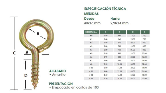 PITON TIPO OJO/CERRADO 2X7X23X8MM AMARILLO