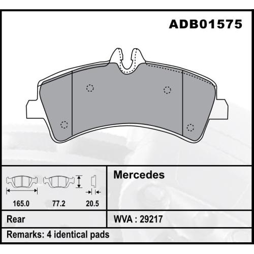 JGO. PASTILLAS FRENO MERCEDES BENZ SPRINTER 515CDI. TRASERAS 165X77X20MM BREMBRO COMLINE