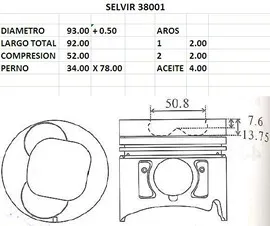 PISTONES 93mm ISUZU 4JB1T 0.50 SIN INSERTO