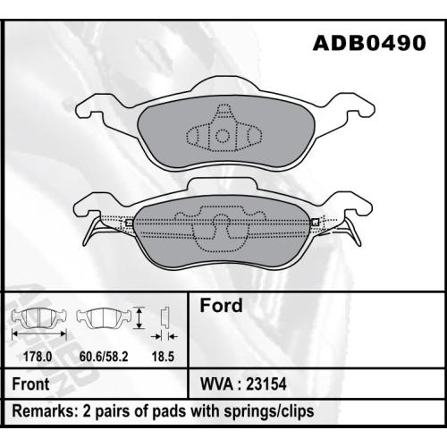 JGO. PASTILLAS FRENO FORD FOCUS 99...2008 SIST. ATE ECOSPORT 1.6 2012... 178X58X18-178X60X18MM