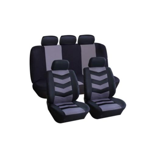 JGO. FUNDAS 4 ASIENTOS AUTO HIGH 9 PIEZAS COLOR NEGRO C/GRIS RAYAS HORIZONTALES