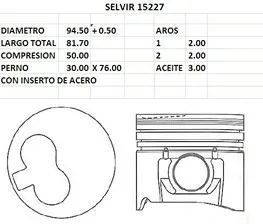 PISTONES 94.50mm KIA 2700 0.50 C/INSERTO EUROSUN