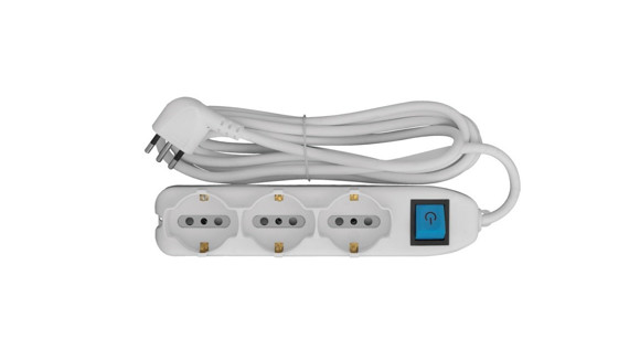 ALARGUE C/INT. BLANCO 2,5MT 3 SCHUKO+6 TRES EN LINEA 10AMP