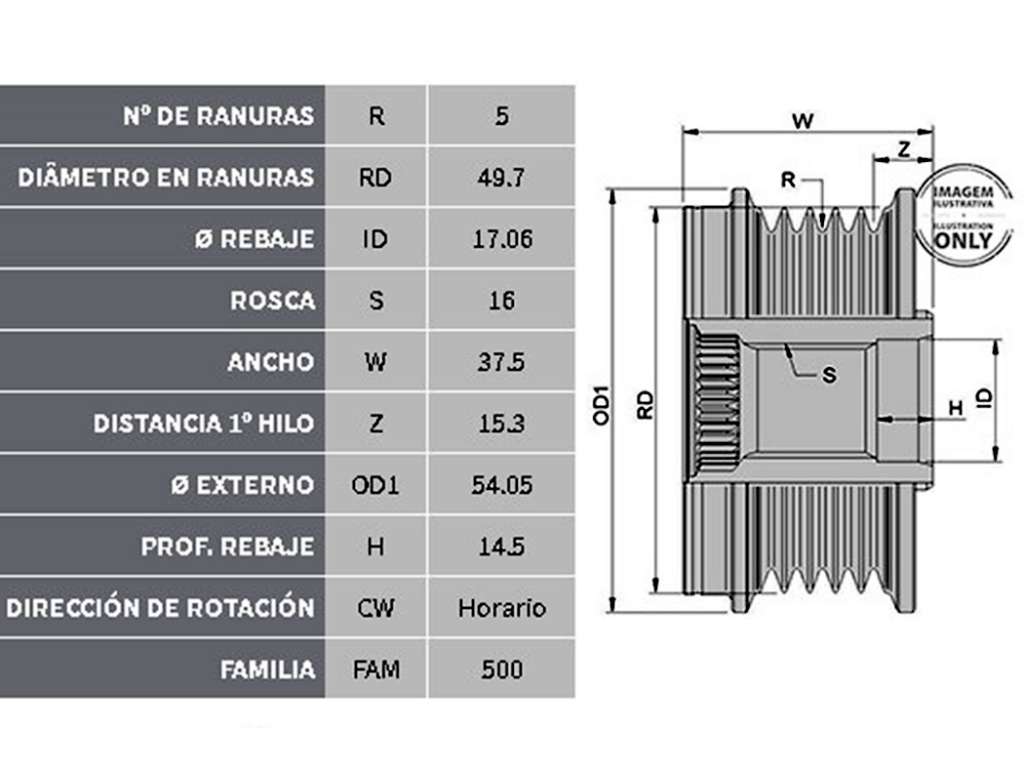 POLEA ALTERNADOR MB CLASES A/B/MI COLT 5PK