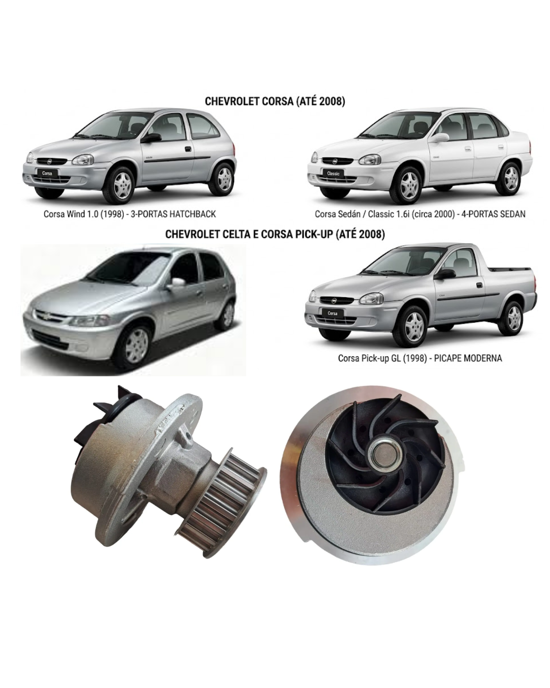 Bomba de Agua VMG – Chevrolet Corsa, Celta & Corsa Pick-up 1.0 / 1.2 / 1.6 8v (Modelos hasta 2008)