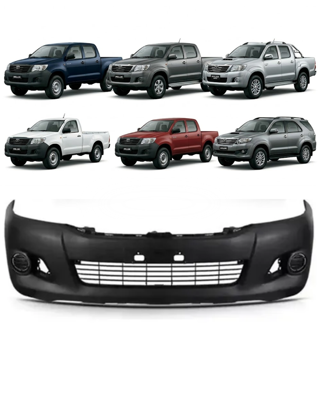 Paragolpes Delantero Negro Texturado (Con Agujeros para Fender) – Toyota Vigo / Hilux (Modelos 2012 a 2015 – Fase 3)