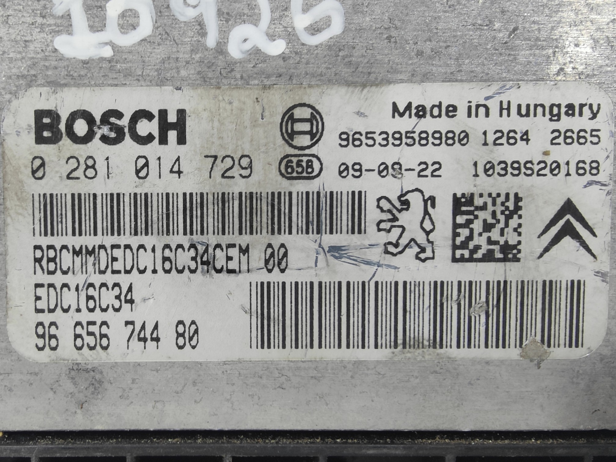 ECU de motor Citroen C4 1.6 HDI 2009, Ref: 10926-K3B7