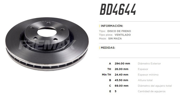 DISCO DE FRENO MITSUBISHI OUTLANDER 2.4/3.0 ASX 2.0 2008-