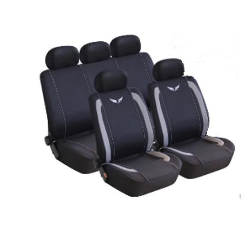 JGO. FUNDAS 4 ASIENTOS AUTO HIGH 9 PIEZAS COLOR NEGRO C/DETALLE GRIS