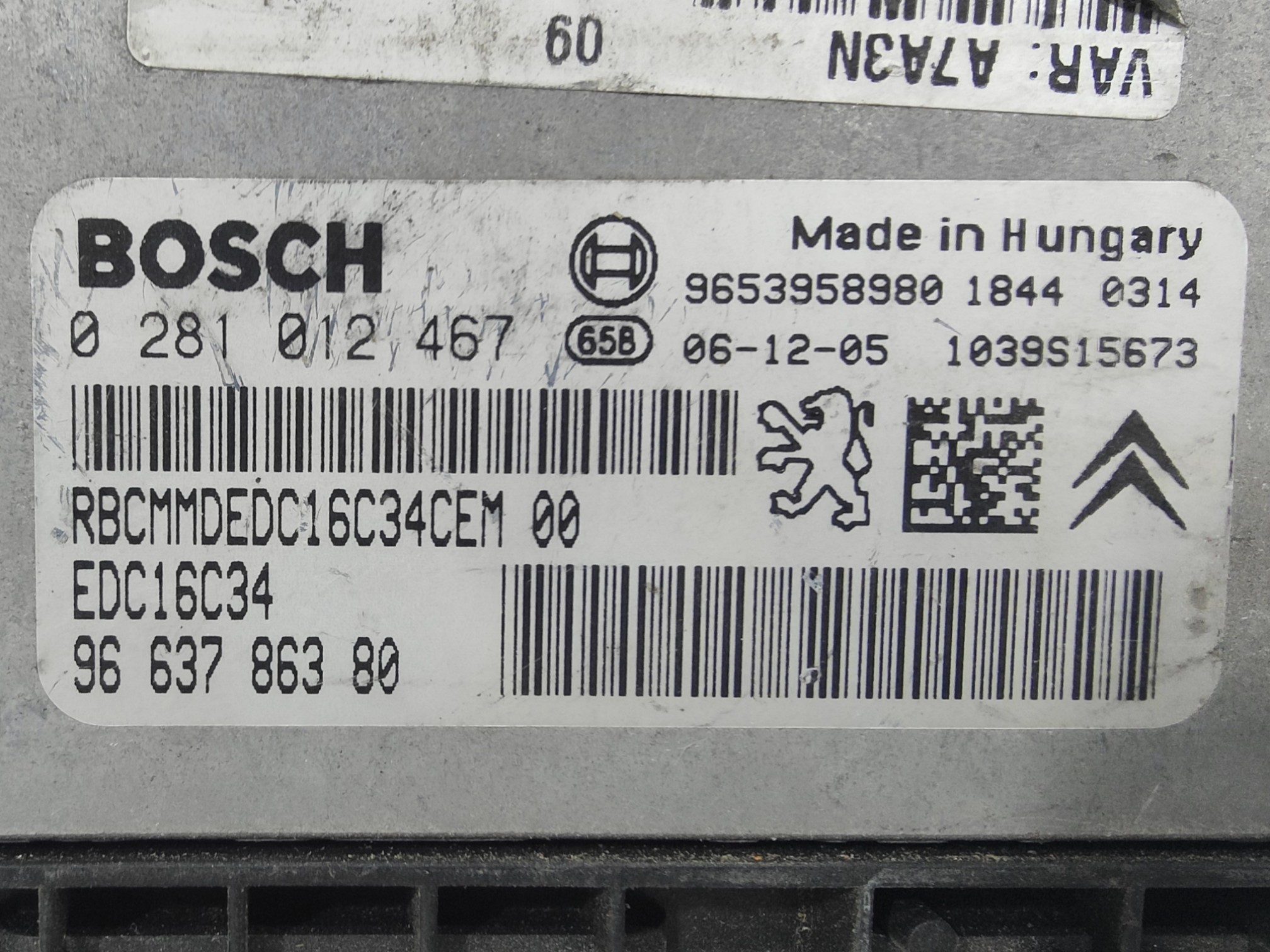 ECU de motor Peugeot 207 1.6 HDI , Ref: 8082-K3B3