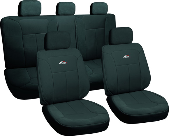 JUEGO DE FUNDAS CUBRE ASIENTO COLOR NEGRO CON PUNTOS GRISES