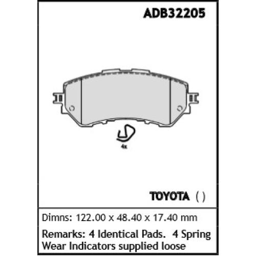 JGO. PASTILLAS FRENO TOYOTA YARIS 2014....122x48X17MM COMLINE
