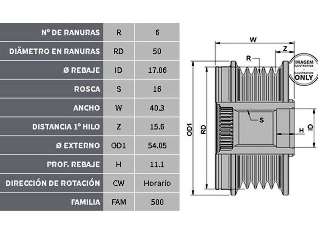 POLEA ALTERNADOR MB SPRINTER LIBRE 6PK 17M