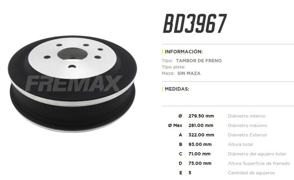 CAMPANA DE FRENO CHEVROLET S10/BLAZER 2.5TD 1997-2011