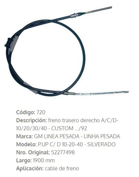 CABLE DE FRENO CHEVROLET D10/D20 1900MM