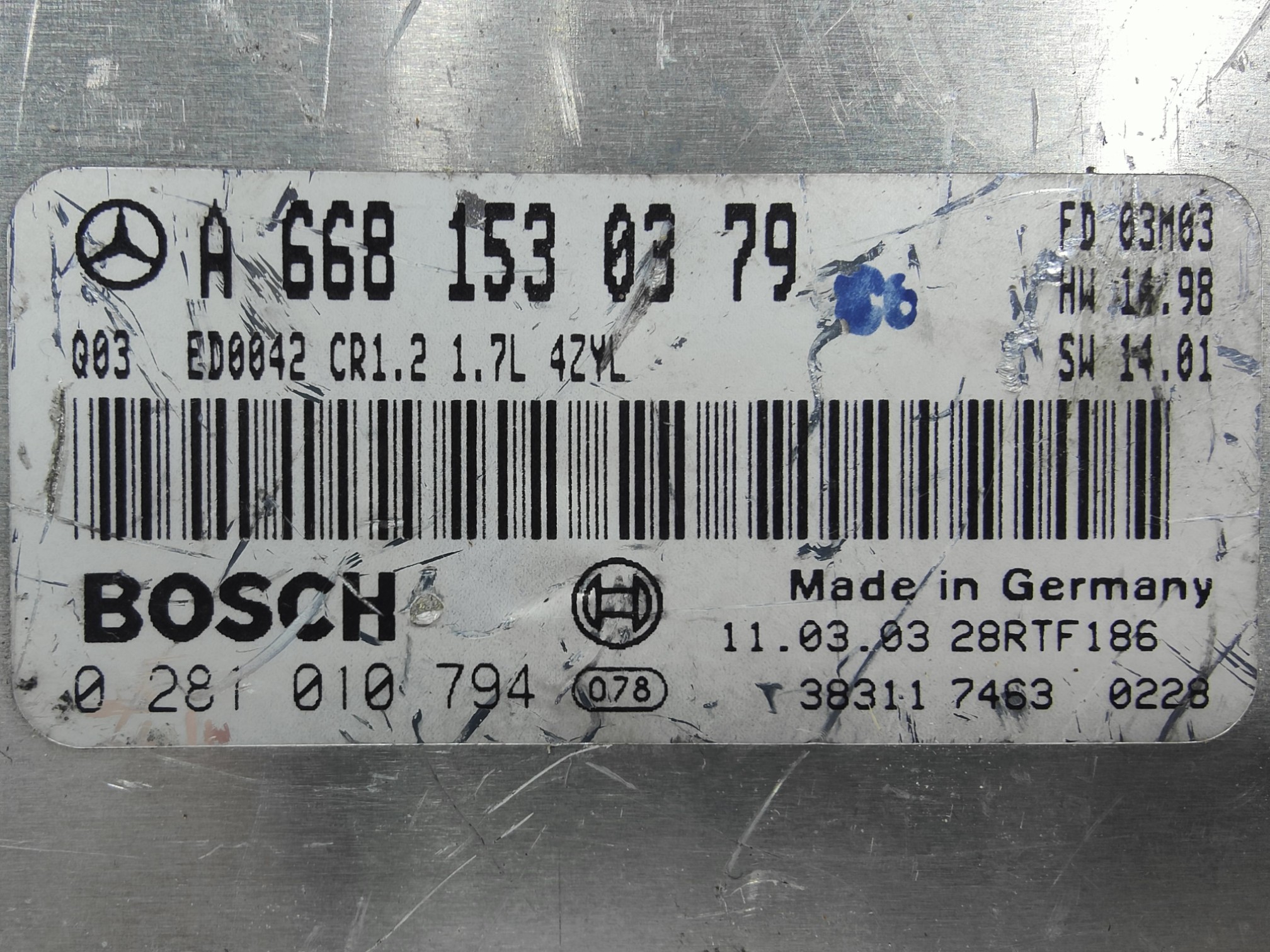 ECU de motor Mercedes Benz CLASE A W168 1.7 CDI 2011, Ref: 8164-K3C6
