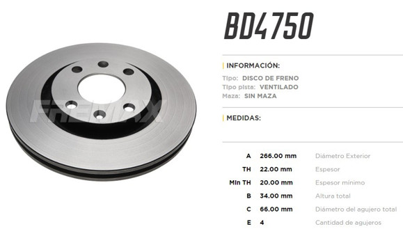 DISCO DE FRENO PEUGEOT 206/207/307 16V/CT BERLINGO 1.9D