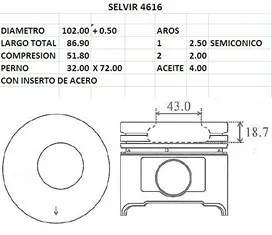 PISTONES 102mm DAIHATSU DELTA 0.50