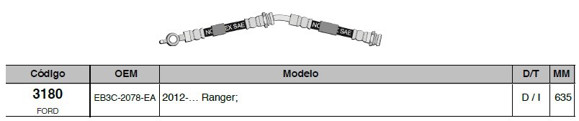 FLEXIBLE FRENO DEL IZQ FORD RANGER 2012 EN ADELANTE 635MM