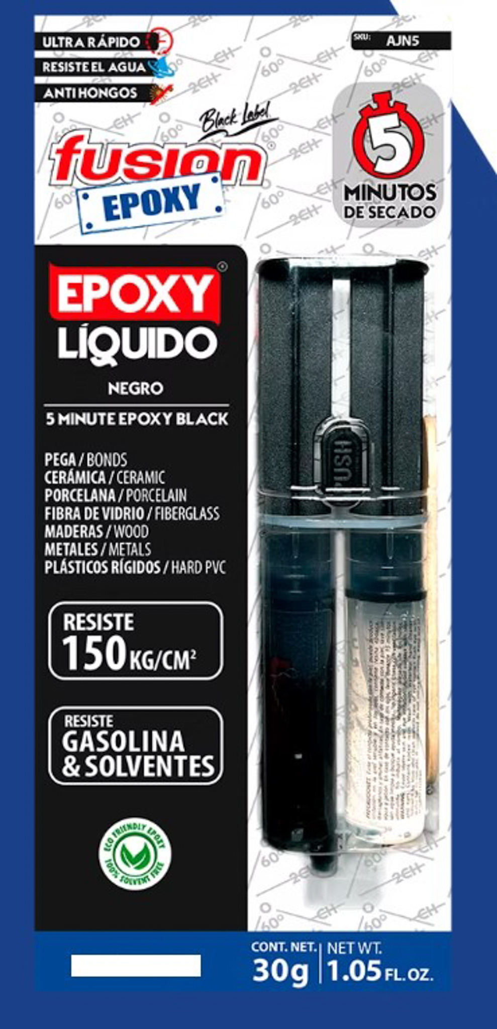 ADHESIVO FUSION EPOXI LIQUIDO NEGRO 5 MIN 30GR JER