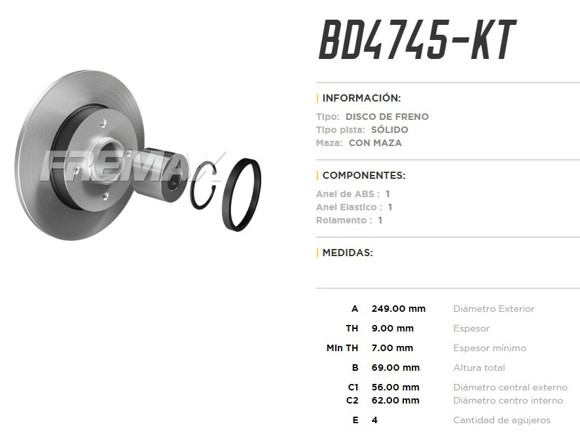 DISCO DE FRENO CITROEN C4 PEUGEOT 307 2007