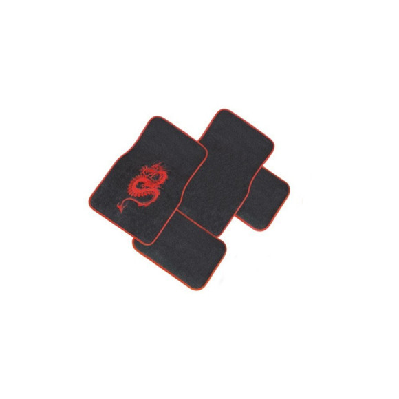 JUEGO DE ALFROMBRAS DE MOQUETTE COLOR NEGRO CON DRAGON ROJO