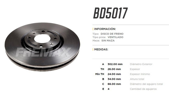 DISCO DE FRENO DEL. PEUGEOT 208/308/3008/5008 CT C4/DS4/DS5