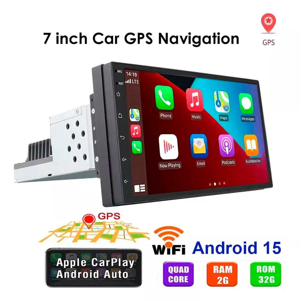 Radio 1 Din 7 pulgadas Android 15 Fm/Am 2+32 GB