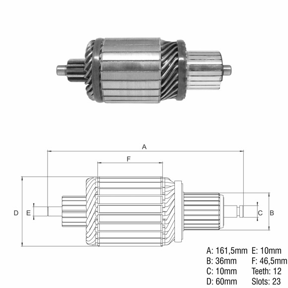 INDUCIDO 24V ARRANQUE DELCO REMY 29MT (161,6X60,2X12X36)